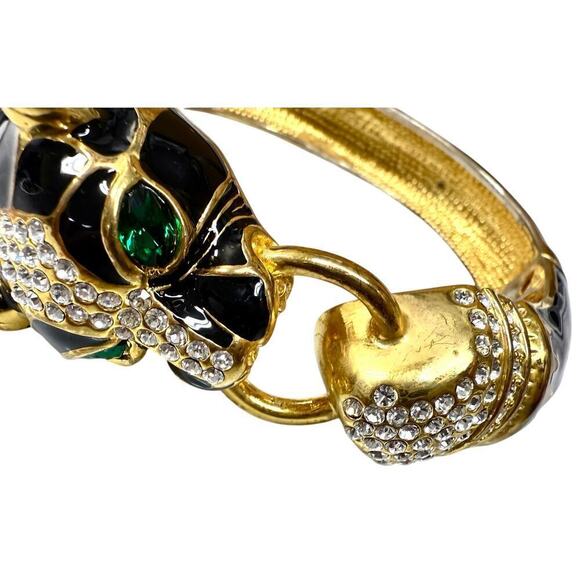 VTG Black Enamel Panther Door Knocker Bangle Bracelet Hinge Ciner Style - Picture 4 of 7